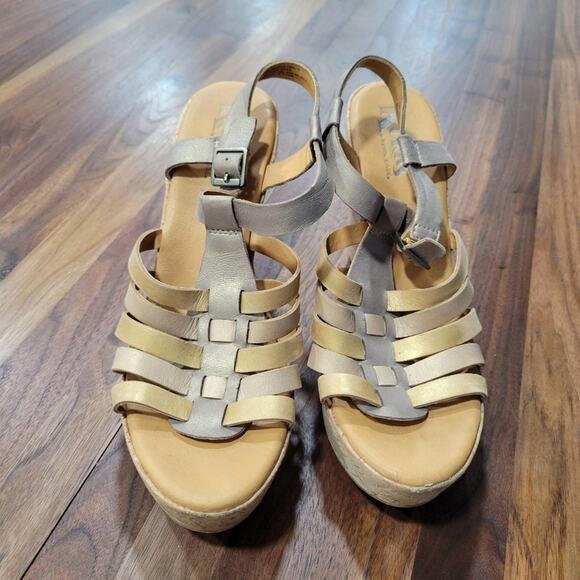 Korks by Kork Ease Poppy Wedge Leather Sandal, Metallic Size 10 - Picture 3 of 12